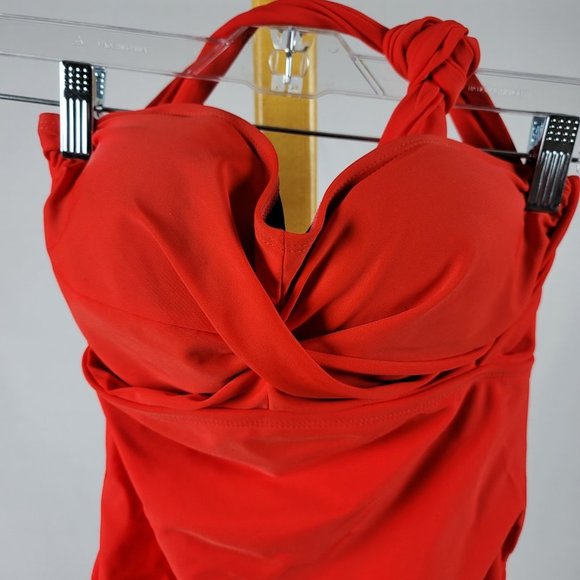 Tropiculture cherry red rouched sides plus size swim shealth swimdress - Picture 2 of 6